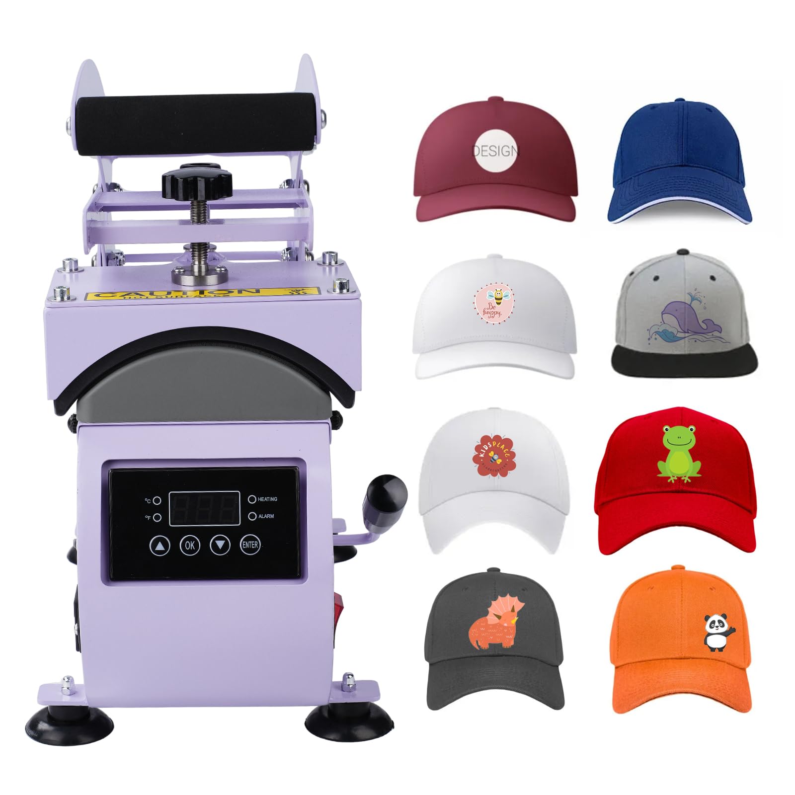 Prensa de Calor para Sombreros, 9,5 x 15 cm Máquina de Prensa de Calor, Rotación de 360 °, Anti-Adhesiva Prensa de Impresión para Sombreros Prensa Automática para Nailon, Lino, Hilo