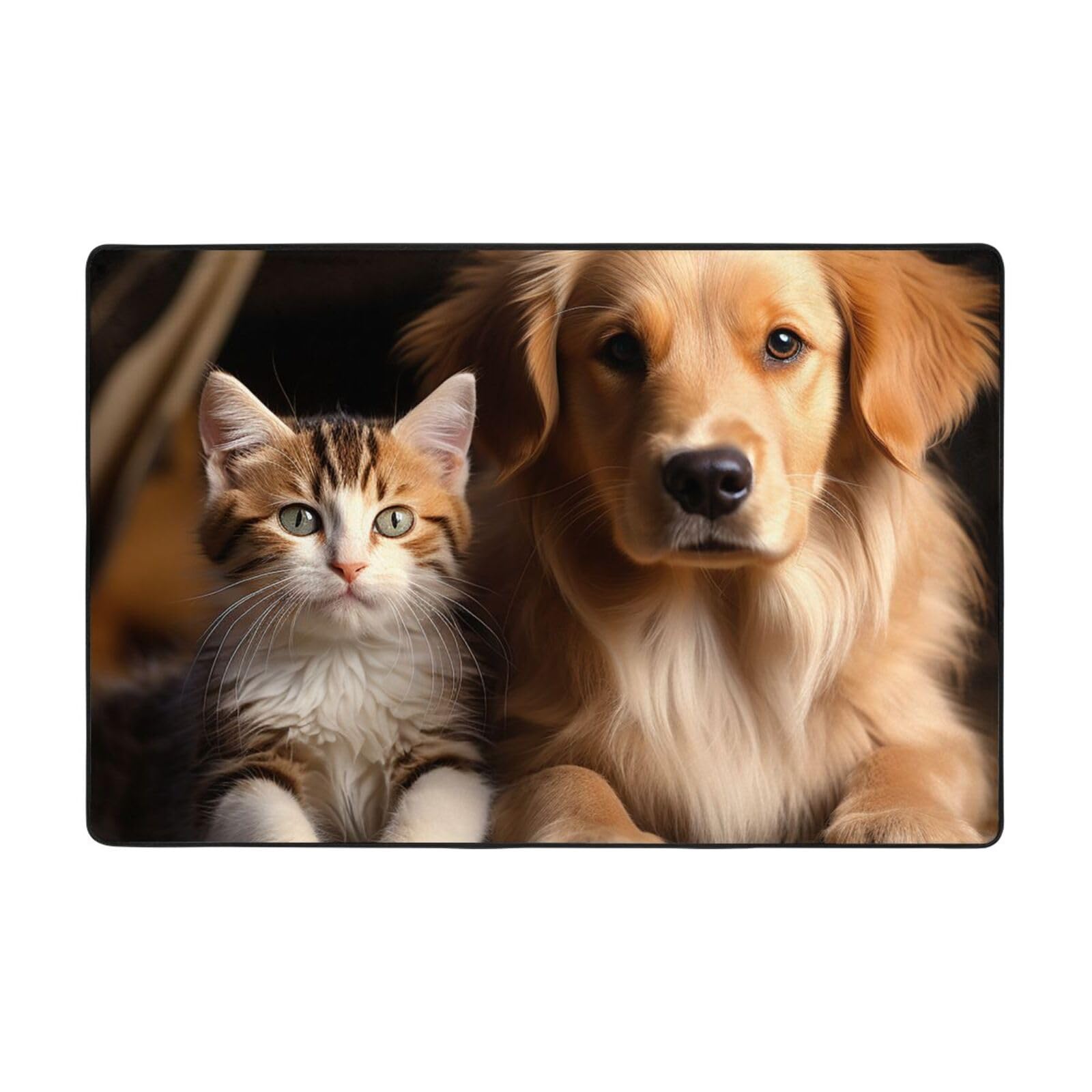 Tapis de sol salon vintage lavable antidérapant motif chien et chat