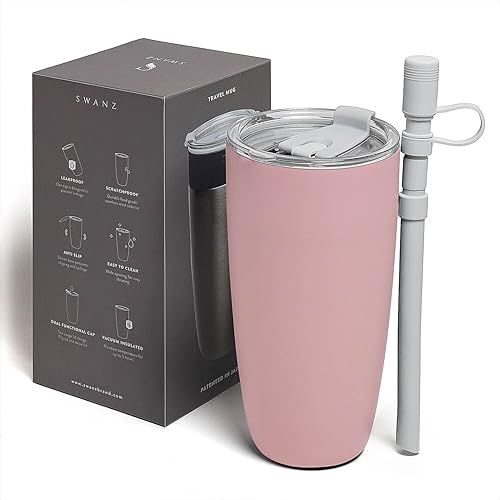 SWANZ Vaso térmico de acero inoxidable con tapa y pajita, vaso térmico reutilizable para bebidas calientes y frías, taza de viaje de café, botella disponible en Yaxa Colombia