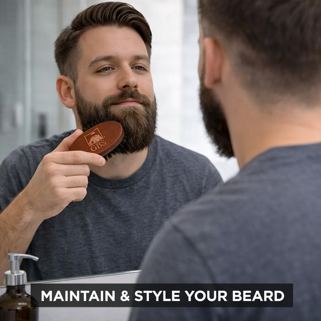 GENTS Boar Bristle Beard Brush for Men - Natural Wood Handle Grooming Kit - Travel Size Beard Care & Styling Tool for All Beard Types - 100% Natural Bristles