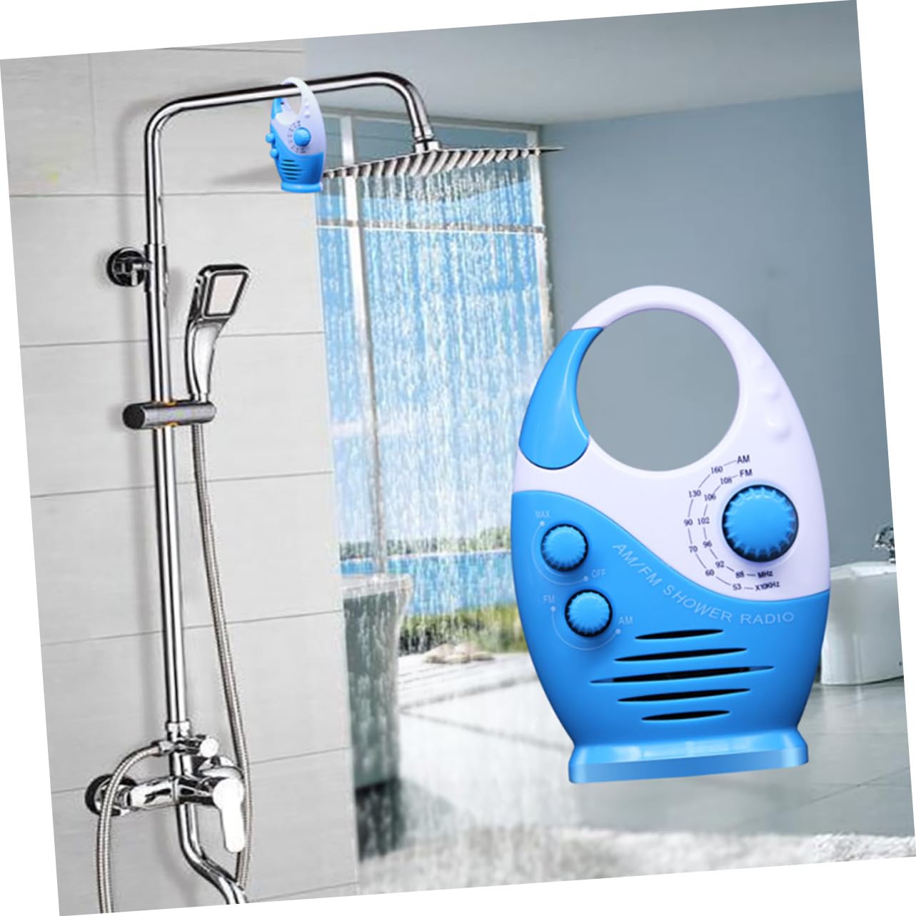 Toddmomy Radio Portátil Am/FM para Baño y Vacaciones, Mini Radio Azul Material Abs y Alta Relación Señal-Ruido para Uso en Ducha