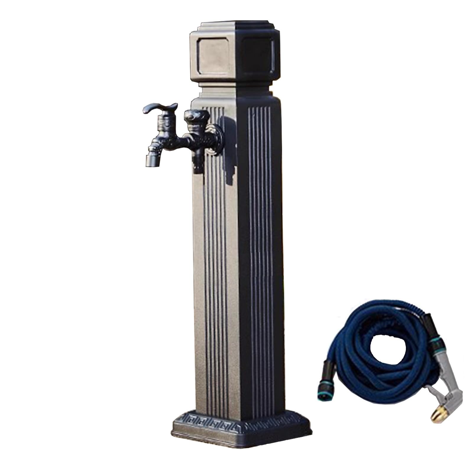 WOTZOV High Pressure Spray Gun Vertical Square Outdoor Faucet, Dual Garden Tap For Irrigation, Washing, Backyard & Farm Use - Durable & Efficient Water Column System，Small