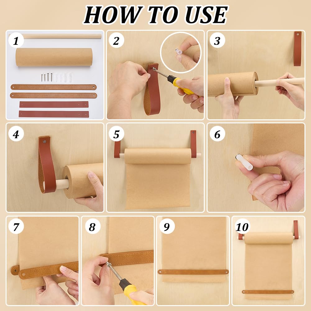 PH PandaHall 30mx30cm Support de Rouleau de Papier Kraft Marron Distributeur Mural Créatif