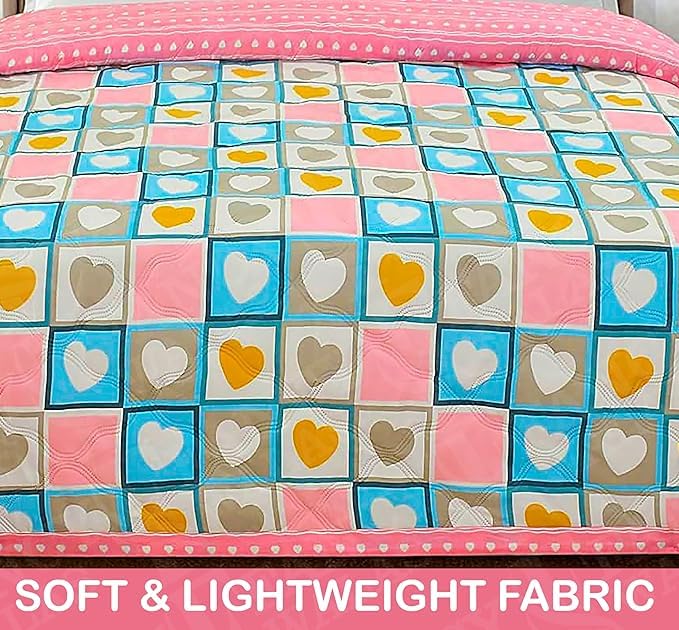 Image of Dohar Single OR Double Bed 100% Cotton Blankets for Summer 150GSM Ac Comforter and Cooling for Summer Classic Printed Design Quilt Ideal for Gifting (Heart Flower Design, Double Bed)