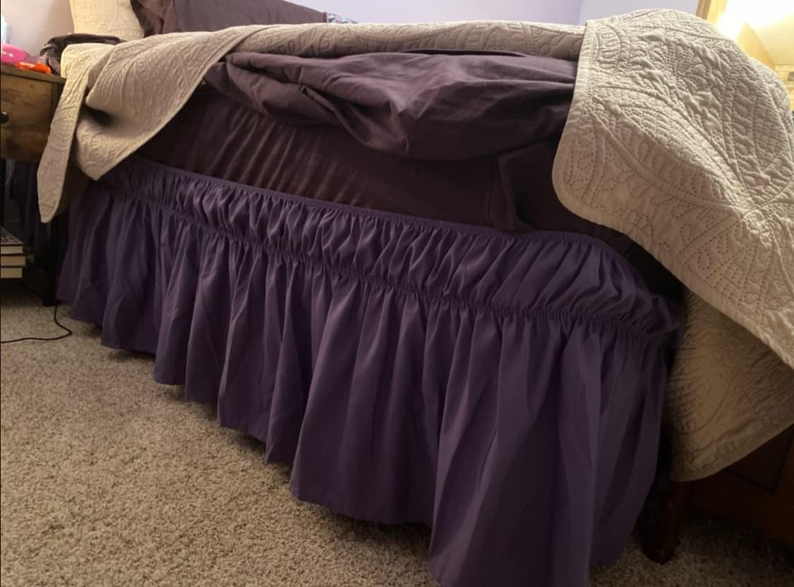 AYASW Wrap Around Bed Skirts 15 Inch Drop with Elastic No Top Cover Dust Ruffles Queen-King Size Purple