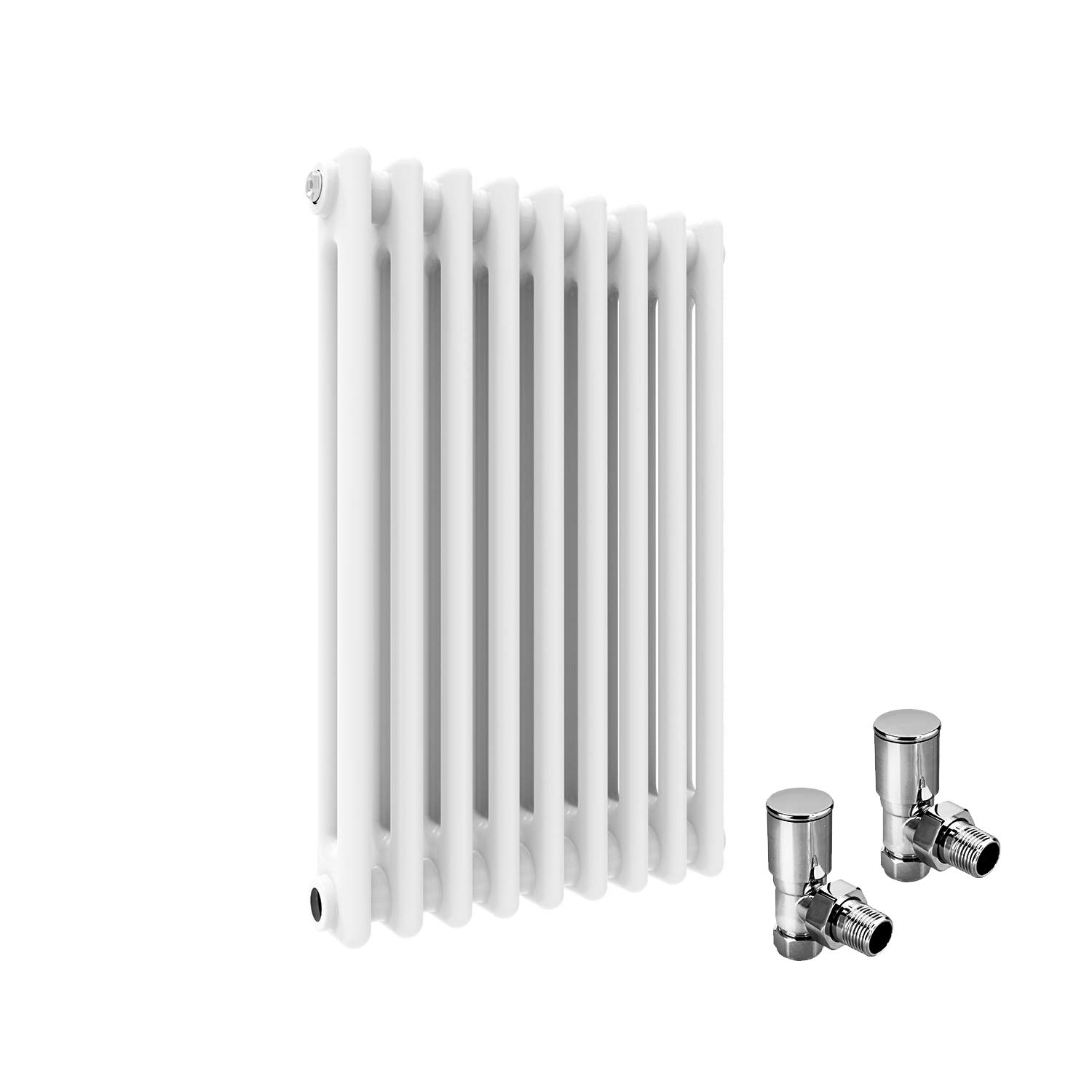 ELEGANT Traditional Cast Iron Style 2 Column Horizontal Central Heating Double Bar Colosseum Designer Radiators White 600 x 425 mm with Valves Chrome