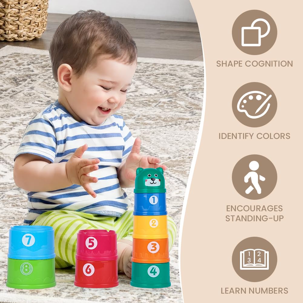 HAGOT 9 Pezzi Tazze Impilabili per Bambini, Giocattoli di Apprendimento, Adatti per in età Prescolare, Educativi o per il Divertimento in Bagno