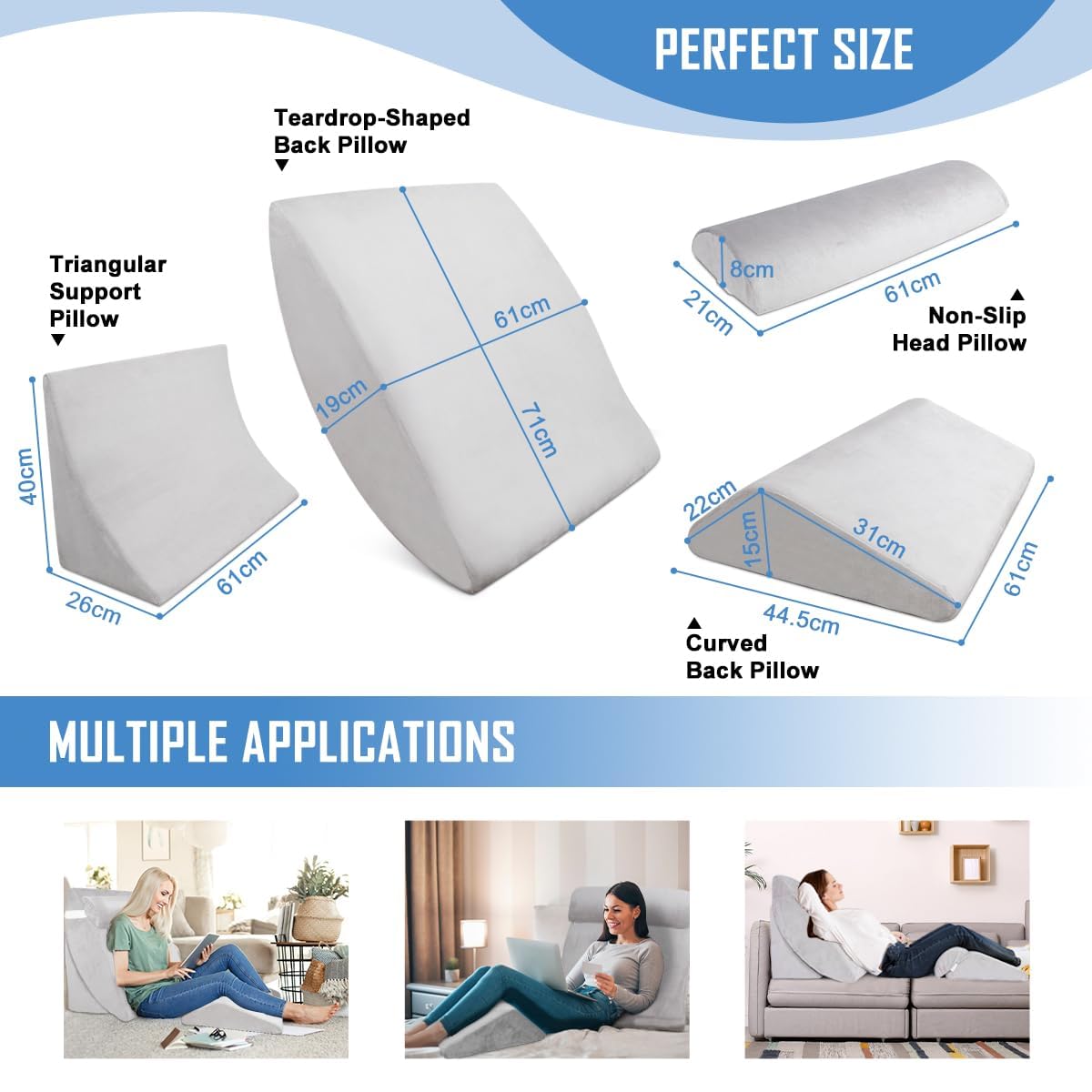 AZAMIA 4 PCS Orthopedic Wedge Pillow Set, Bed Wedge Pillow Set for Sleeping Post Surgery, Adjustable Memory Foam Wedge Pillow 4 Piece Set for Acid Reflux After Surgery