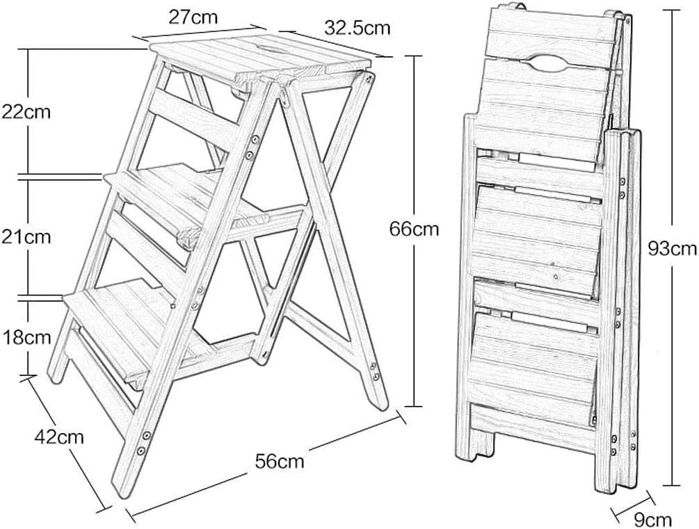 Folding Step Stool Step Ladder 3 Tier Multi Functional Folding Solid Wood Ladder Stool Step Stool Household Step Ladder Stool for Household and Office