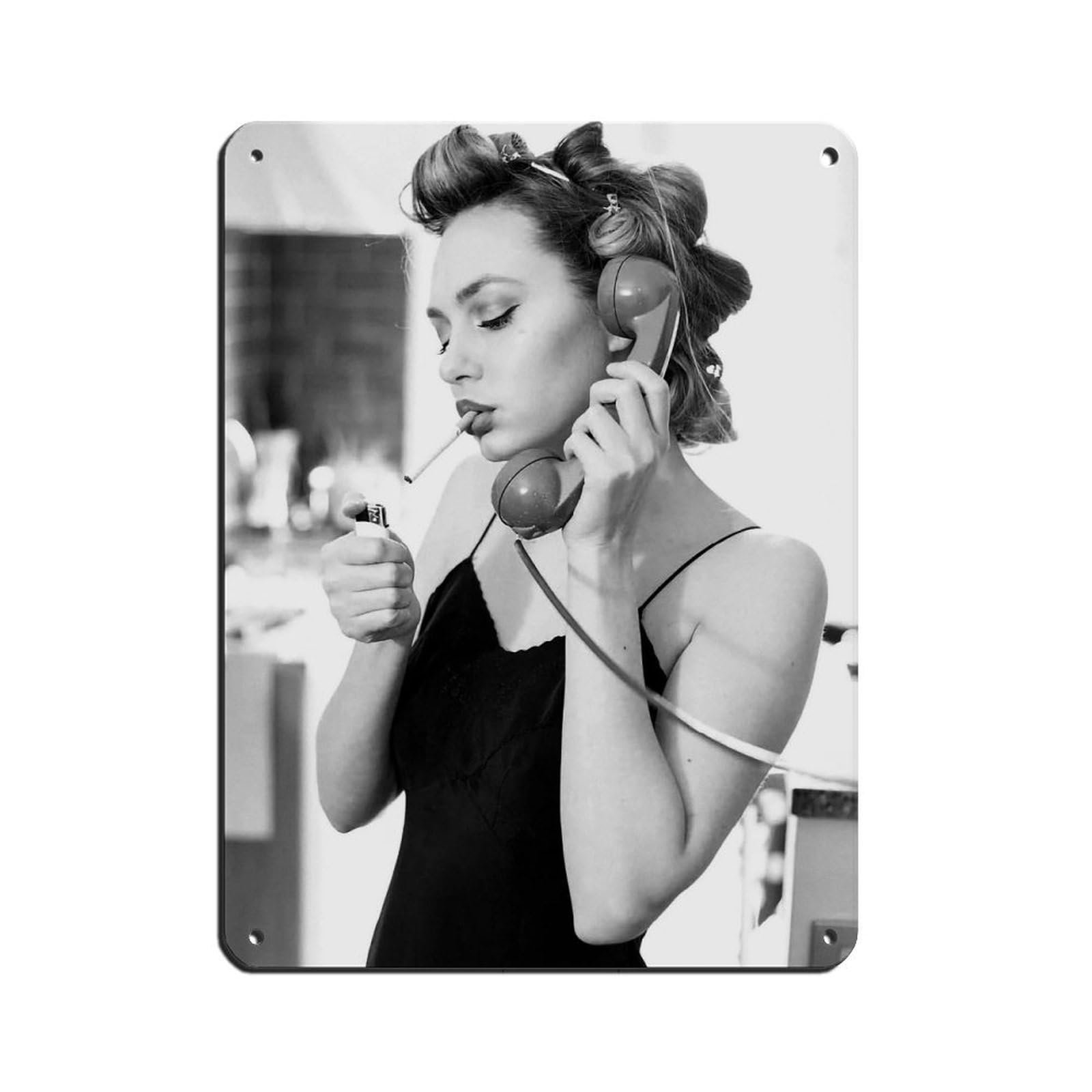 Woman Smoking Cigarette Poster,Teen Girl Room Decor Tin Sign Vintage Metal Pub Club Cafe Bar Home Wall Art Decoration Poster Retro 12x16inch(30x40cm)