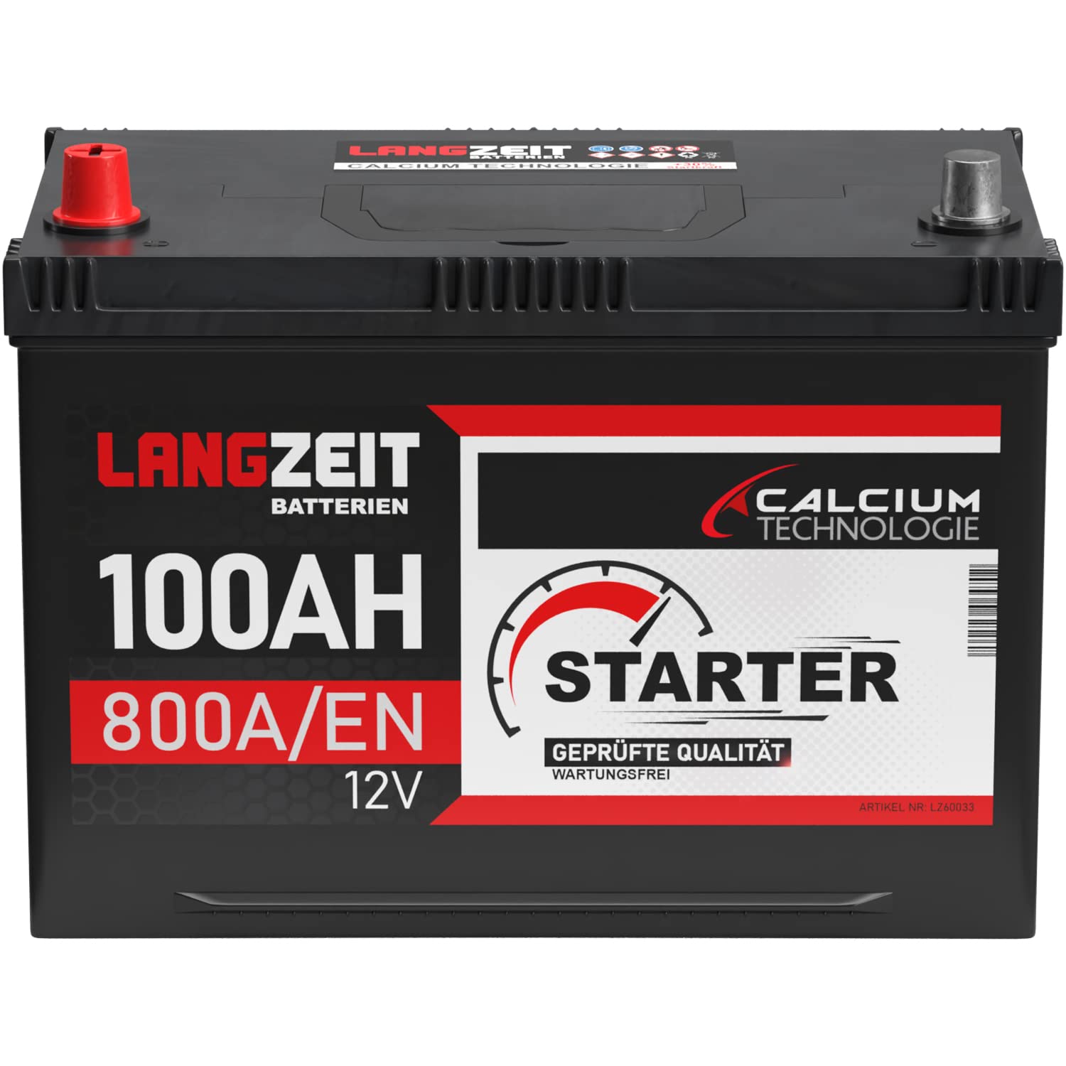 LANGZEIT ASIA Autobatterie 100Ah 12V Batterie Plus-Pol Links ersetzt 90Ah