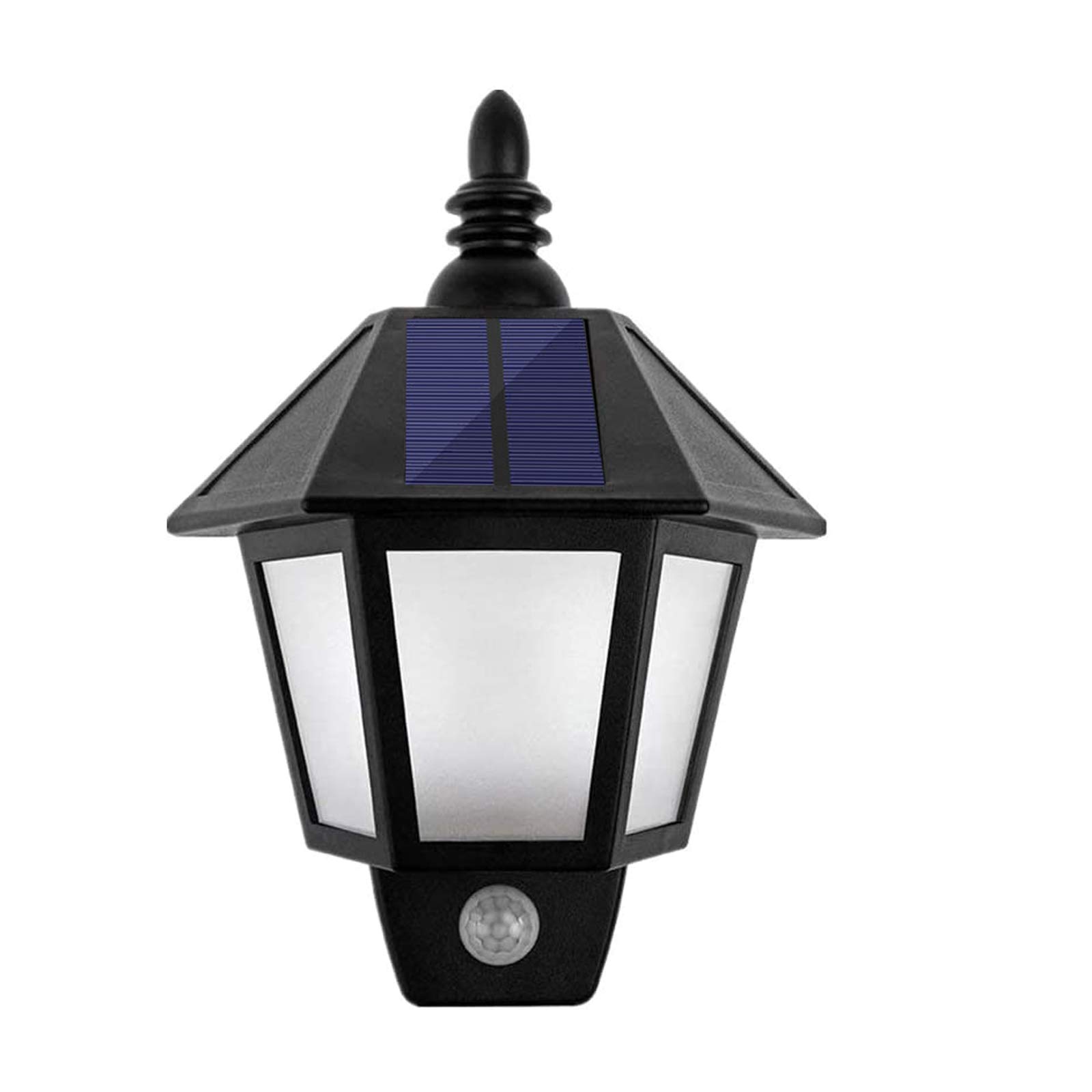Onerbuy Flickering Flame Lighting Solar Powered Outdoor Led Wall Sconce Lantern Wall Mounted Security Lights With Flickering Flame Garden Fence Yard Hexagonal Lamp (Flickering Flame Lighting)
