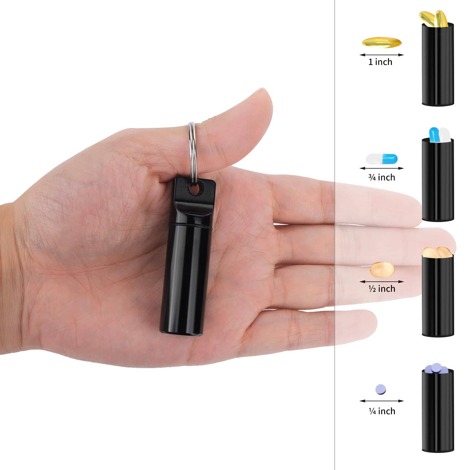 ASTER Paquete de 3 llaveros portátiles para pastillas, de aleación de aluminio, organizador de píldoras pequeño para bolso, resistente al agua,soporte para contenedor de pastillas de bolsillo diario