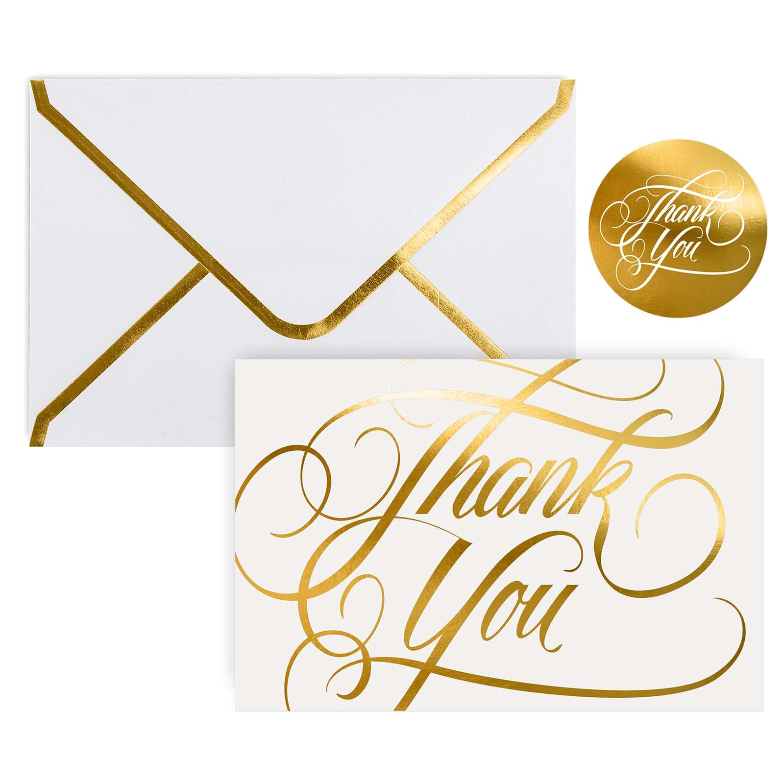 Whaline 50 Packs Gold Foil Thank You Cards Minimalist Teacher Appreciation Greeting Cards Blank Note Card with Envelopes and Stickers for Graduation