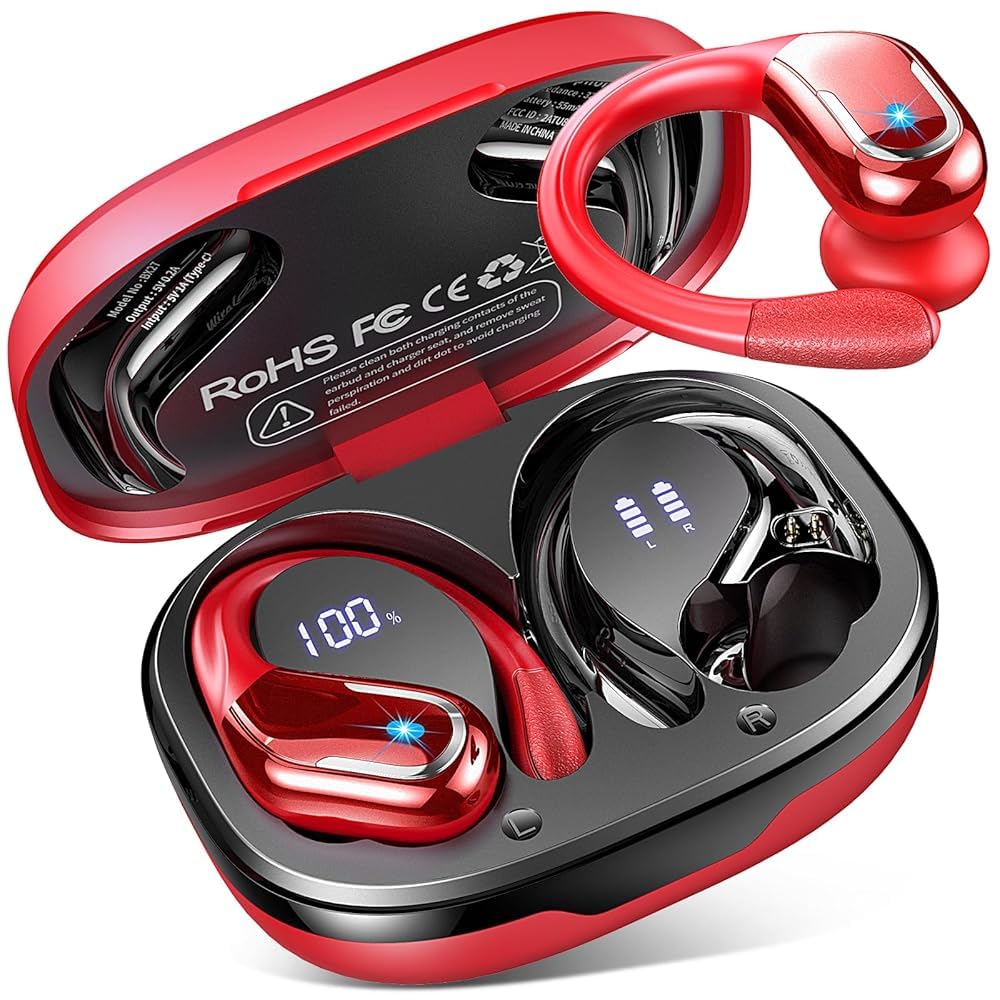 Cuffie Bluetooth Sport, 75 Ore Auricolari Bluetooth 5.4 con 4 ENC Mics, Stereo Cuffie Wireless Antirumore, IP7 Impermeabili Cuffiette Bluetooth con Display LED, Cuffie Senza Filo per Running/Palestra