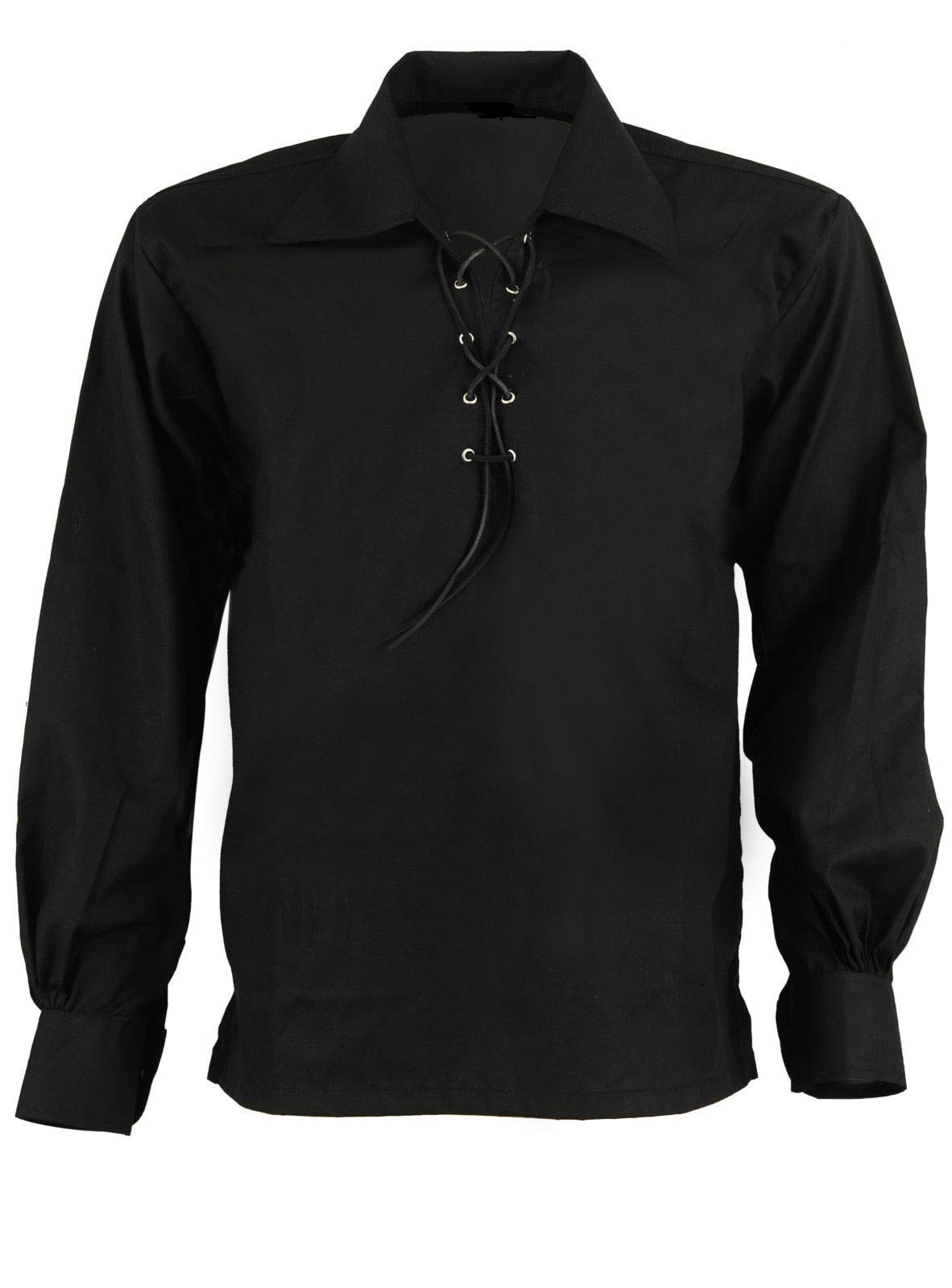 Z&N PRODUCTS Black Scottish Highland Jacobite Jacobean Ghillie Kilt Shirt (2XL)