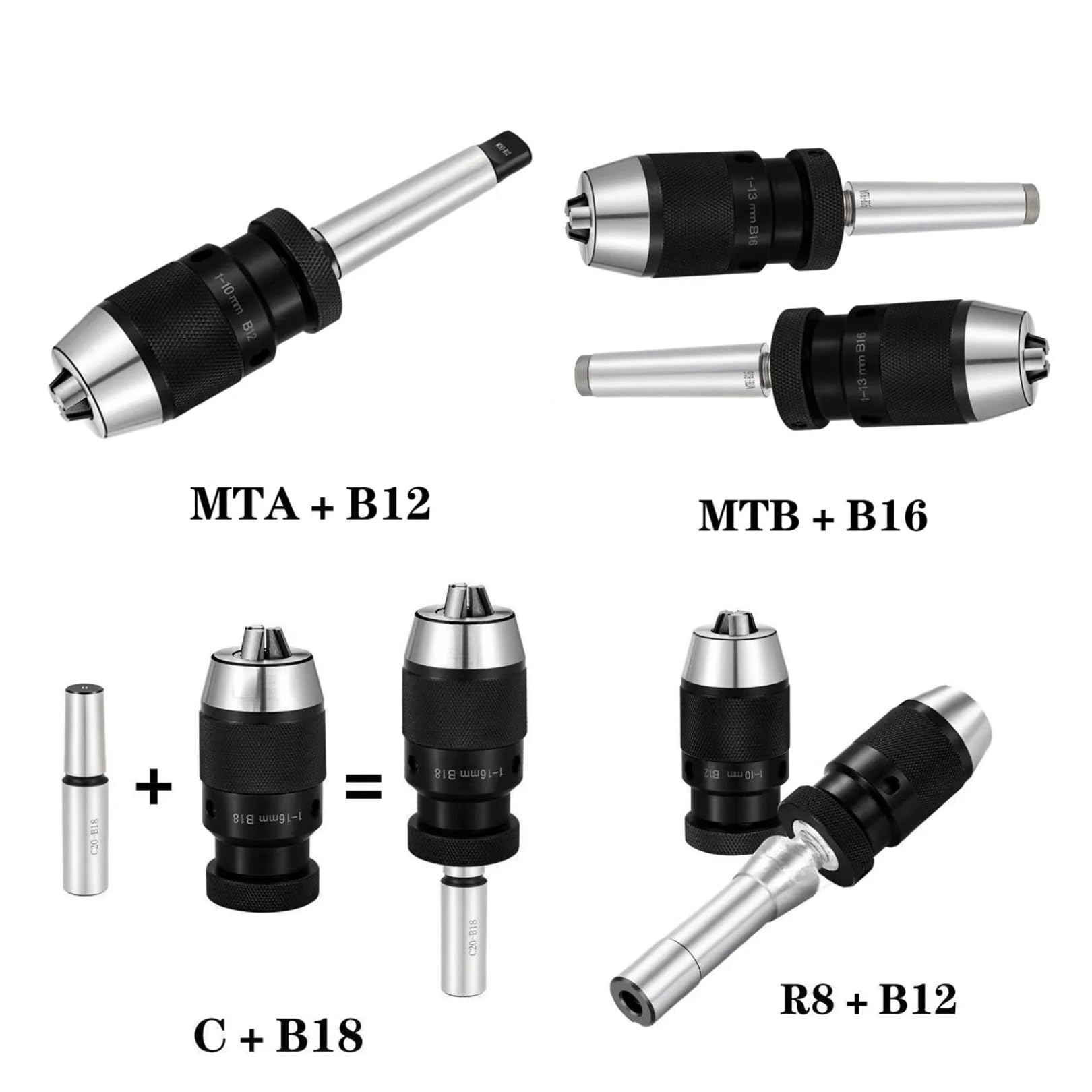 1 zestaw stożkowy MT1 MT2 MT3 MT4 C6 C8 C12 C16 C18 R8 B10 B12 B16 B18 B22 uchwyt wiertarski CNC samozaciskowy(MTA1-B10(0.5-6mm))