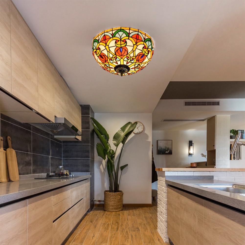 Lampa sufitowa w stylu Tiffany do zabudowy, witraż z europejskim wzorem serca, szklany klosz z kolorowymi perłami, oprawa E27, do jadalni, sypialni, korytarza, salonu, dekoracja