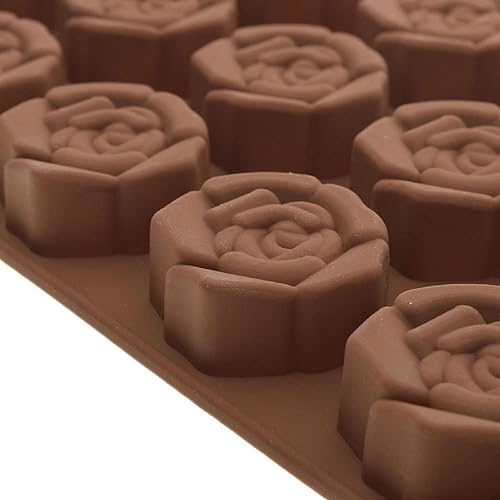 Miniatura 5 de Moldes de silicona con forma de flor de rosa, 15 cavidades antiadherentes de grado alimenticio para chocolates, dulces, cubitos de hielo, gelatinas,