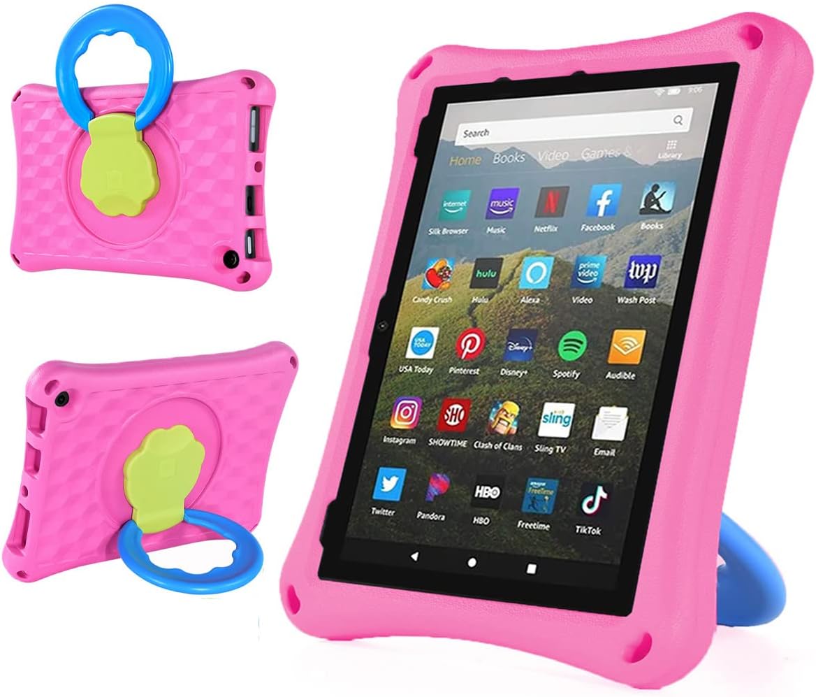 Fire HD 10 Tablet Case for Kids,(Fire HD 10 Plus Tablet Case for Kids,2021 Release,11th Generation), Rotating Kickstand Lightweight Shockproof Handle Kids Case-Pink