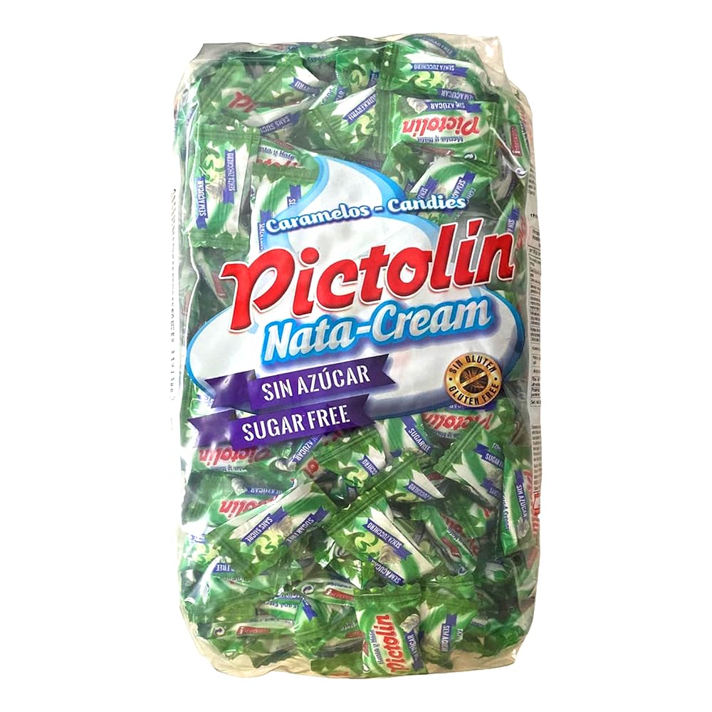Pictolín Menta y nata sin azúcar - Caramelos de nata sin azucares con edulcorantes sabor menta - Bolsa de 1 kg