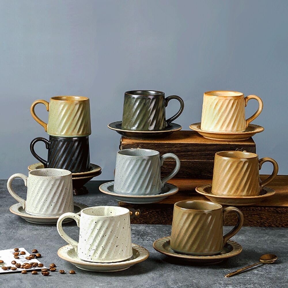 RYHMHA Ensemble tasse à café et soucoupe vintage en céramique gaufrée, 300 ml, crème (crème
