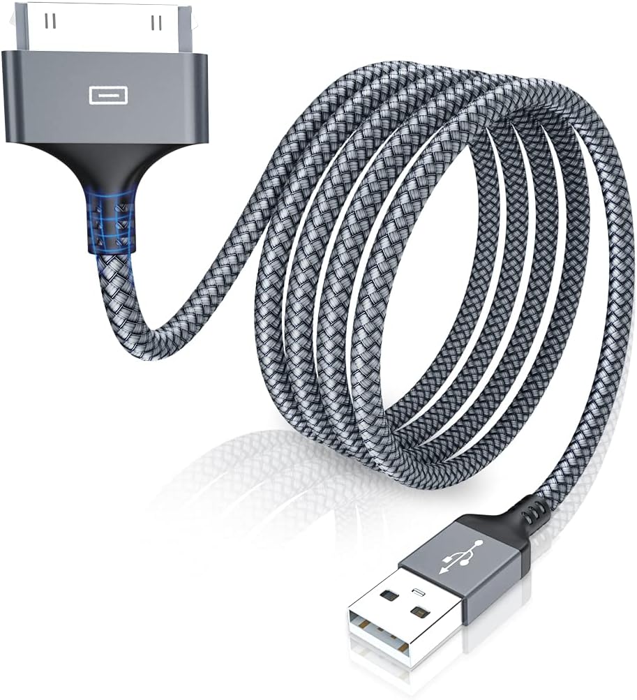 iPhone 4 Charger Cable 3.0M, 30 Pin Dock Connector Compatible with Apple iPod Nano, Touch, Classic, Video & iPhone 3G 3Gs 4 4s & iPod 1 2 3 & others and Sync Cables Lead (Grey, 3.0M - 1P)