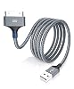 iPhone 4 Charger Cable 3.0M, 30 Pin Dock Connector Compatible with Apple iPod Nano, Touch, Classic, Video & iPhone 3G 3Gs 4 4s & iPod 1 2 3 & others and Sync Cables Lead (Grey, 3.0M - 1P)