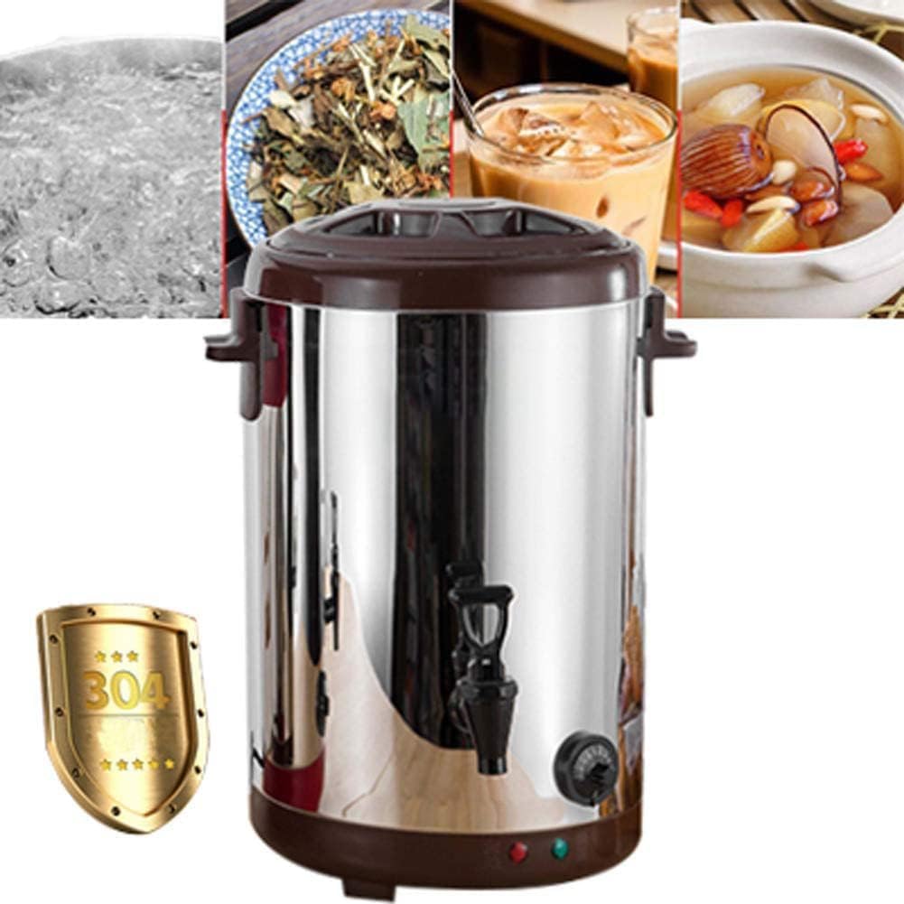 6L/10L/14L Electric Hot Water Urn, Insulated Beverage Server/Dispenser, Double Wall Stainless Steel Commercial Coffee Boiler for Large Groups/Brown/14L