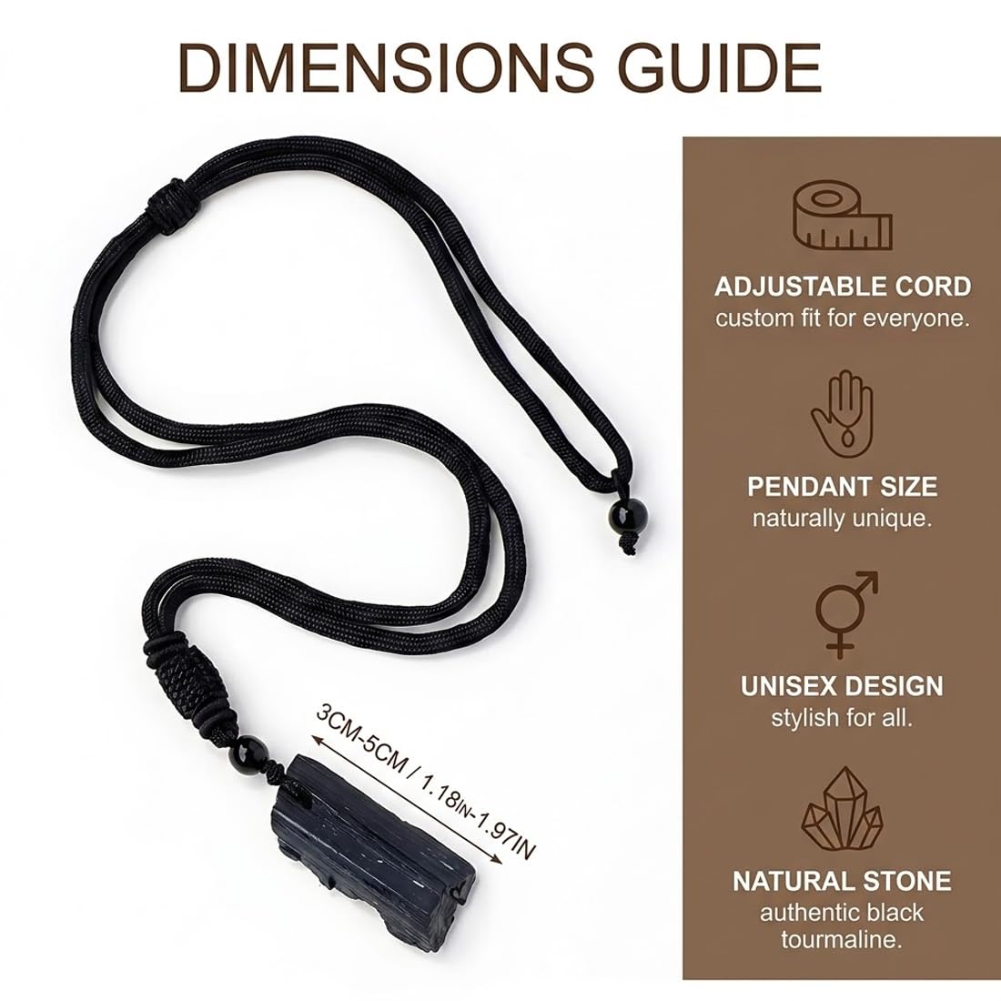 YIPFEN 1 Pcs Colgante de piedra preciosa auténtica con cordón de algodón, cadena de turmalina negra natural, collar de piedra turmalina negra, piedras curativas, regalo para hombres (Negro) — view 2