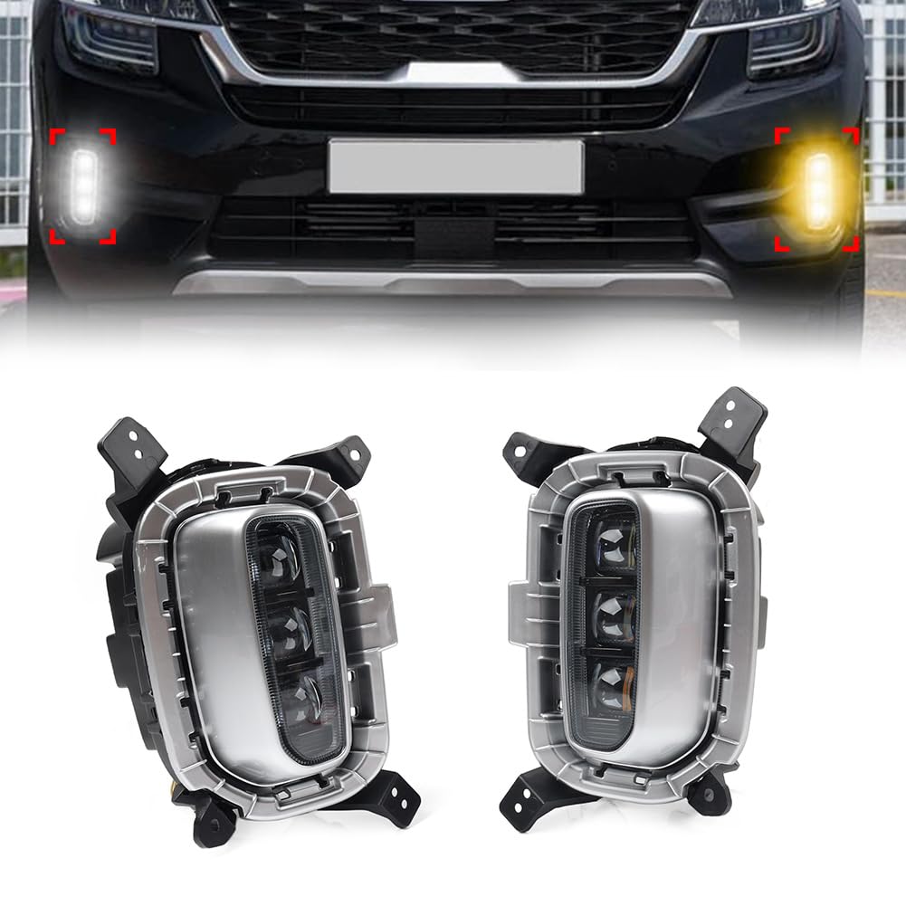 Cnfang4 2 Pcs Daytime Running Lights Front Fog Light Driving Lamps ABS Clear for KIA Seltos 2020 to 2022