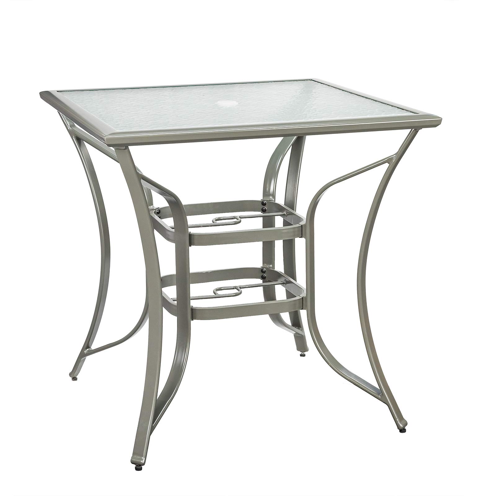 36" Outdoor Patio Dining Bistro Table Aluminum Square Bar Height Table Furniture, Ripple Tempered Glass Top with Umbrella Hole