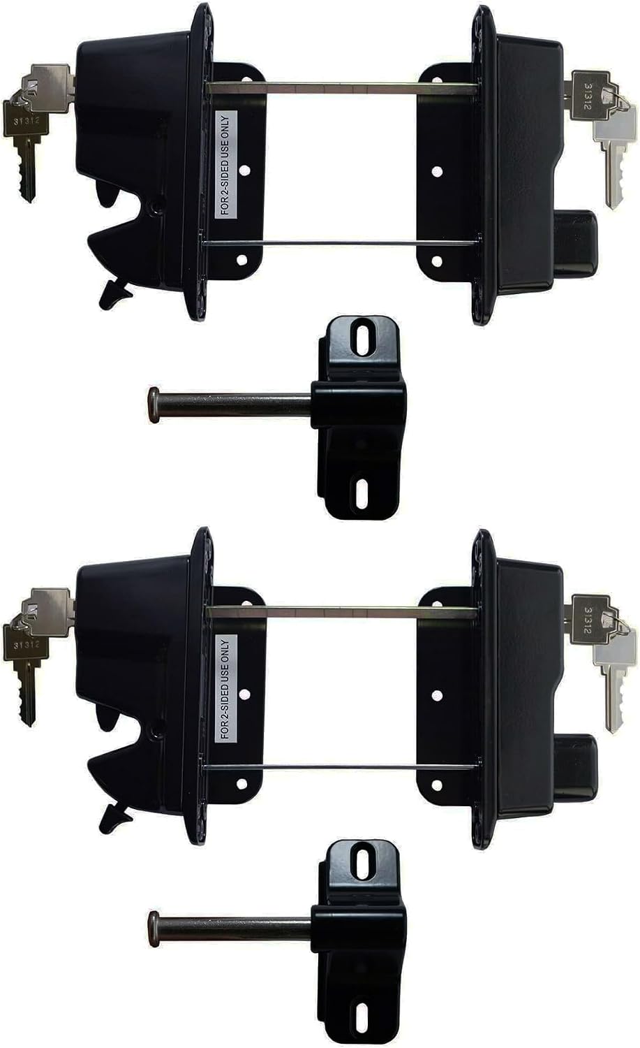 L.A Ornamental Keystone Black Zinc Diecast Metal Key Lockable Latch 2-Sided Keyed Alike for 2"" to 5"" Posts Pack of 2