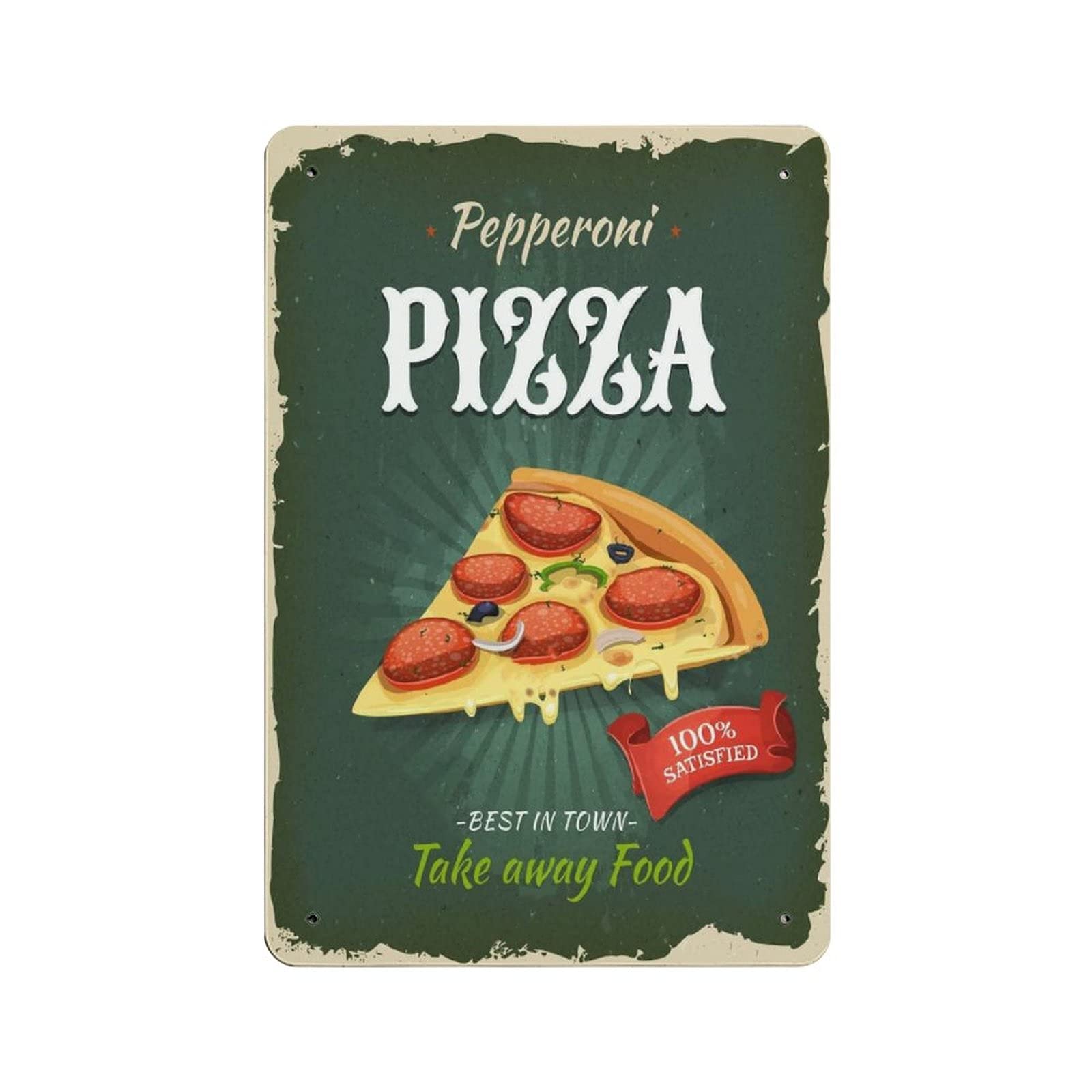 Hdadwy Pepperoni Pizza Metal Tin Sign Vintage Tin Poster Metal Sign Wall Decoration Country Kitchen Home Garage Decor 12"X8"