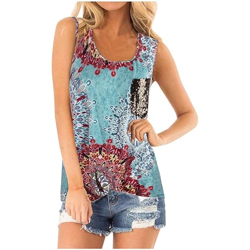 Vedolay Women Tank Tops, Womens Crop Camouflage Top Fashion Printed Shirts Sleeveless Workout Blouse Loose Vest Soft Flag Tee