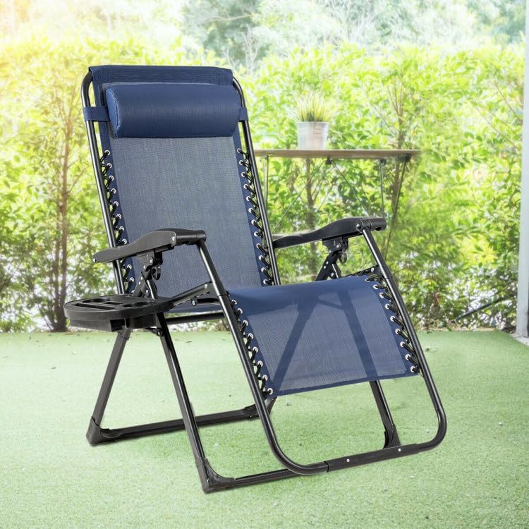 Miniatura 2 de Silla reclinable plegable de gran tamaño para exteriores con soporte para tazas, tumbona para patio, para todo tipo de clima, silla reclinable de