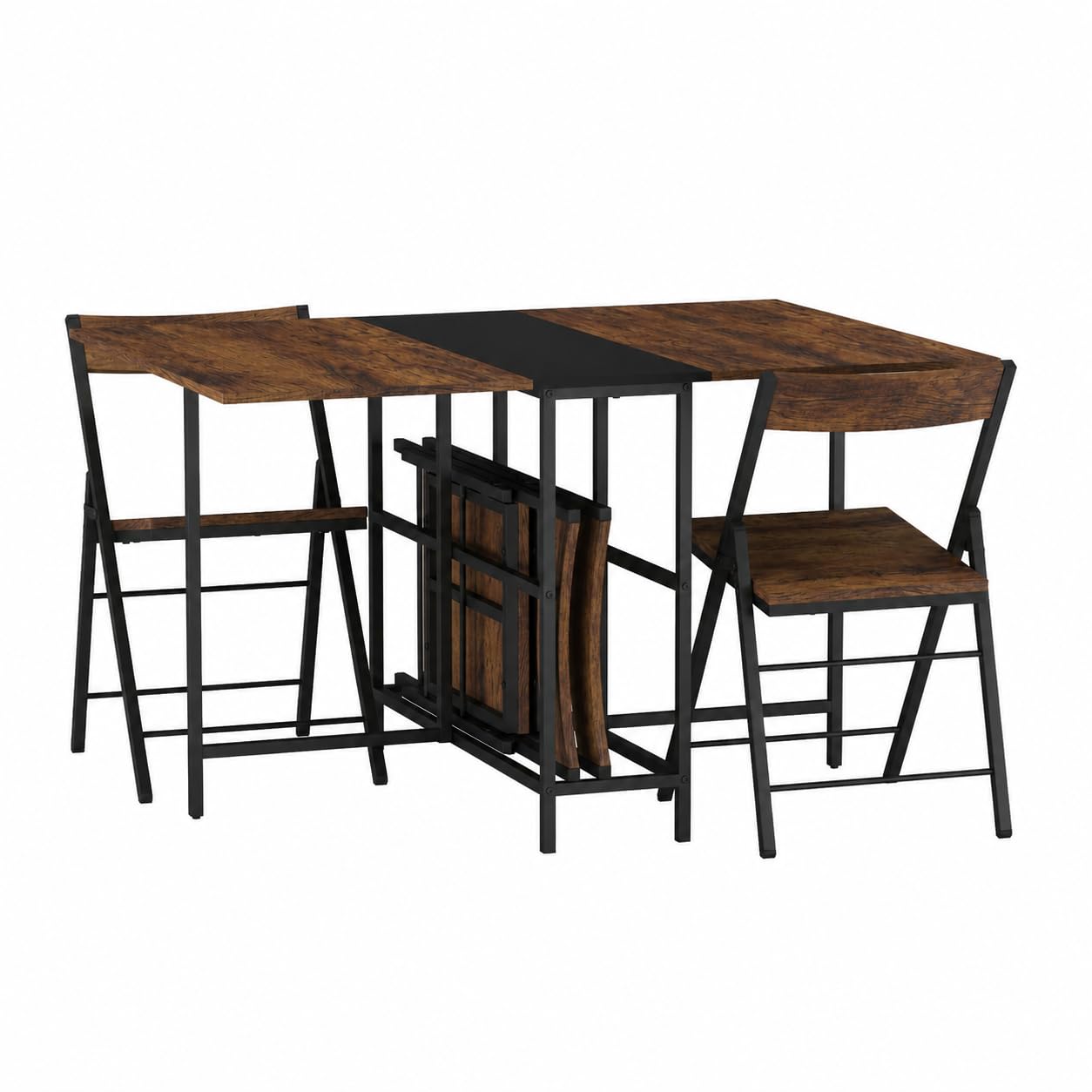 URBNLIVING 5 Piece Folding Dining Table & 4 Chairs Set, Rustic Oak