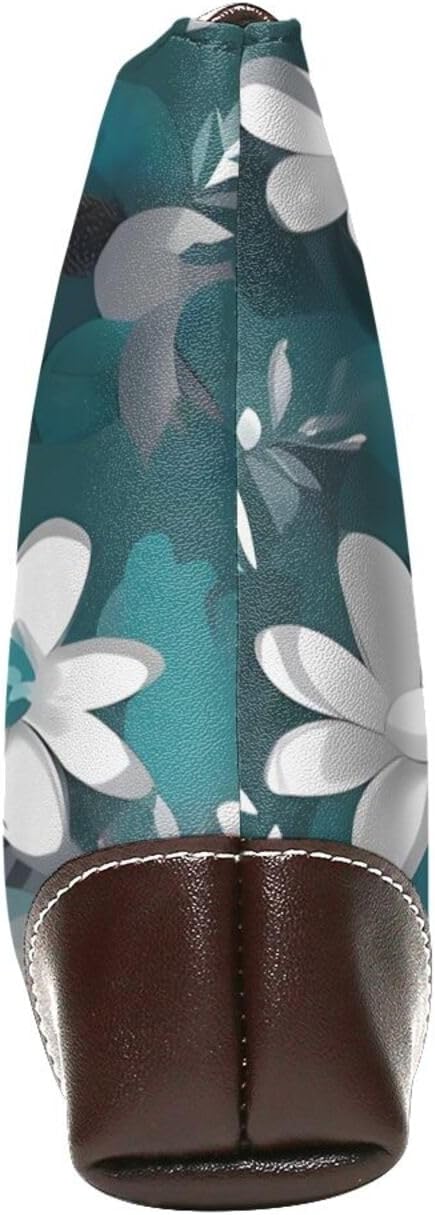 Leather Wristlet Wallet Clutch Purses For Women Ultra-Slim Ladies Handbags Credit Card Holder Teal Grey And White Floral Wallet Purses Cell Phone Pouch Bag For Party And Prom, Beach Bag