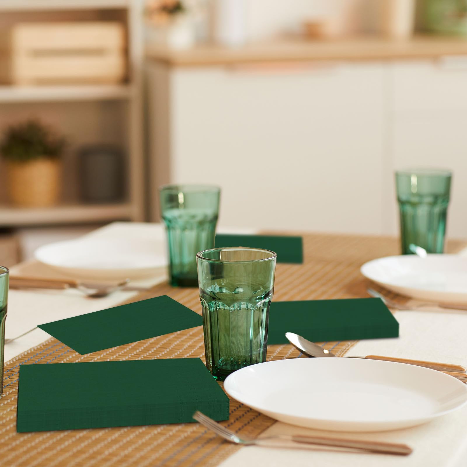 Whaline 200 servilletas verdes de papel de Navidad, servilletas desechables para cumpleaños, despedidas de soltera, fiestas, cocina, baño, decoración de mesa