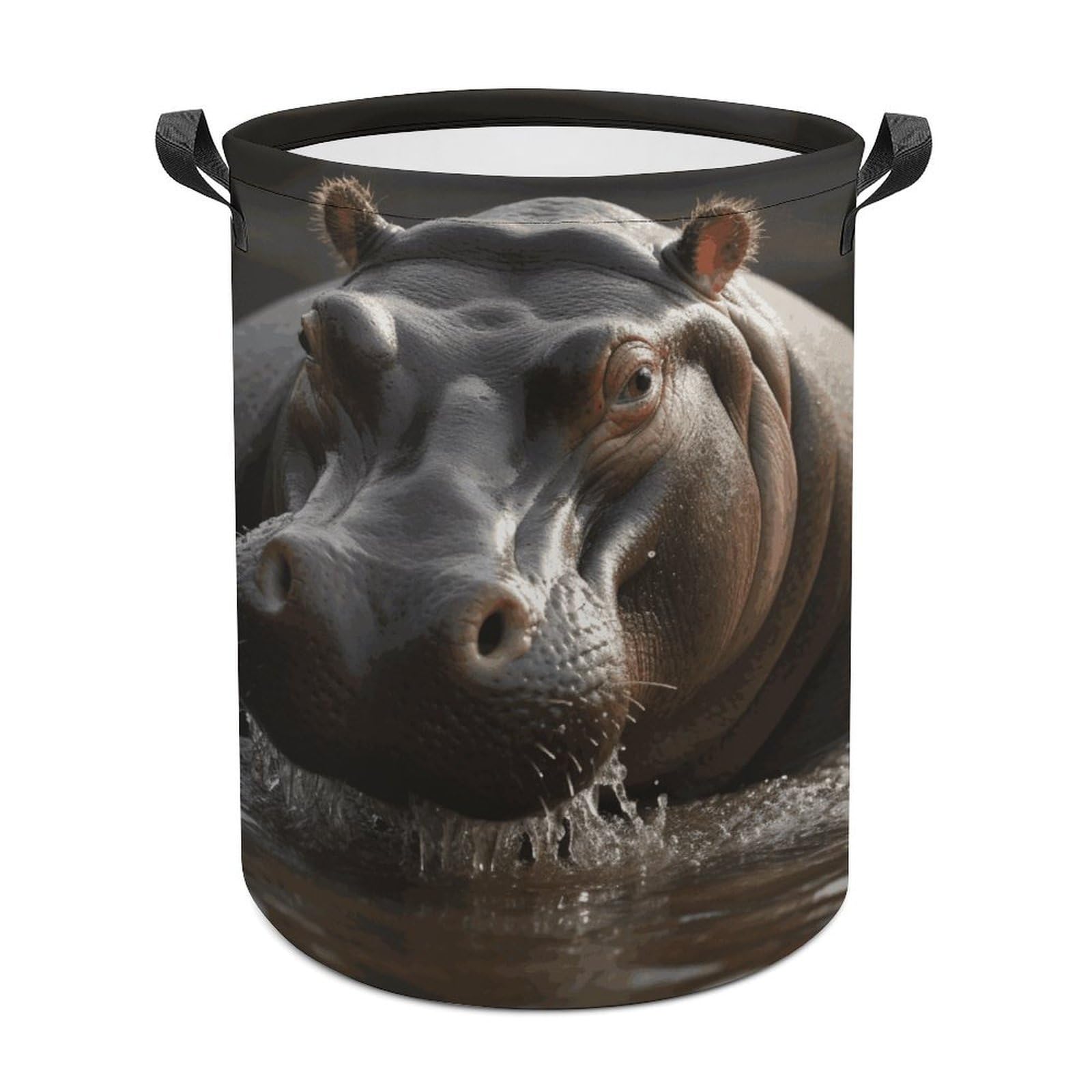 Hippo Laundry Basket Freestanding Waterproof Laundry Hamper Collapsible Tall Clothes Hamper with Reinforced Handles Waterproof Laundry Bag for Dorm Bathroom Home 44x35cm