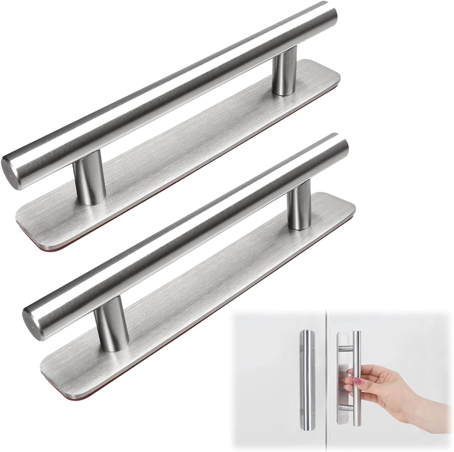 2 PCS Stick on Handles,Cabinet Door Pull Handle,No Drilling Silver Sliding Door Handle,150X25mm Stick on Door Handles for Fridge Kitchen Bathroom Closet Wardrobe Dresser Window Handle