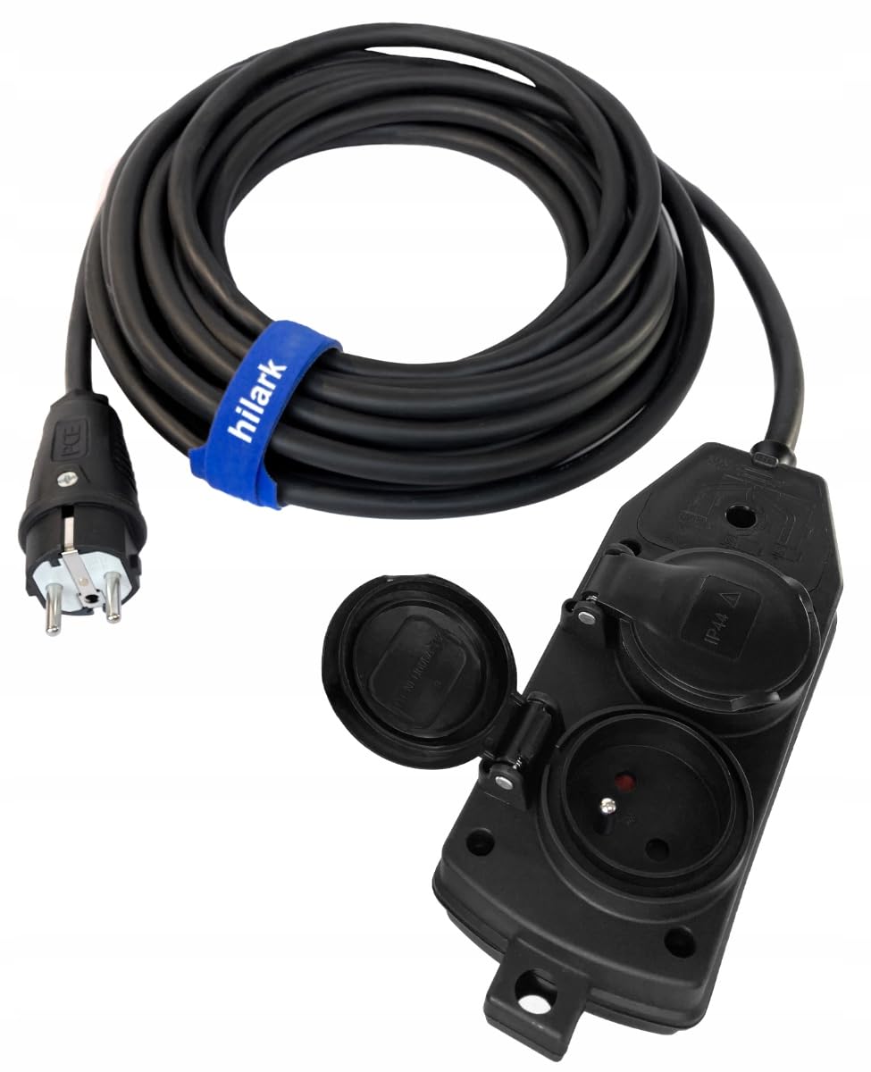 Hilark Cable Tech Rallonge en Caoutchouc H07RN-F 3x2,5mm² répartiteur Noir 15m