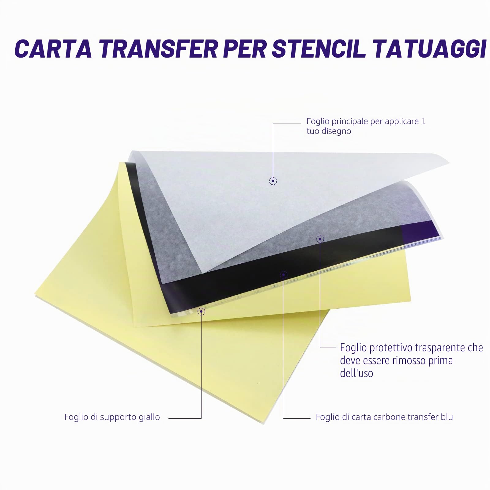 TATELF Carta da trasferimento per Tatuaggi, 120 Fogli di Stencil Tattoo per Tatuaggi, 4 Strati carta per tatuaggi termica per tatuaggi Carbon Tracing Paper