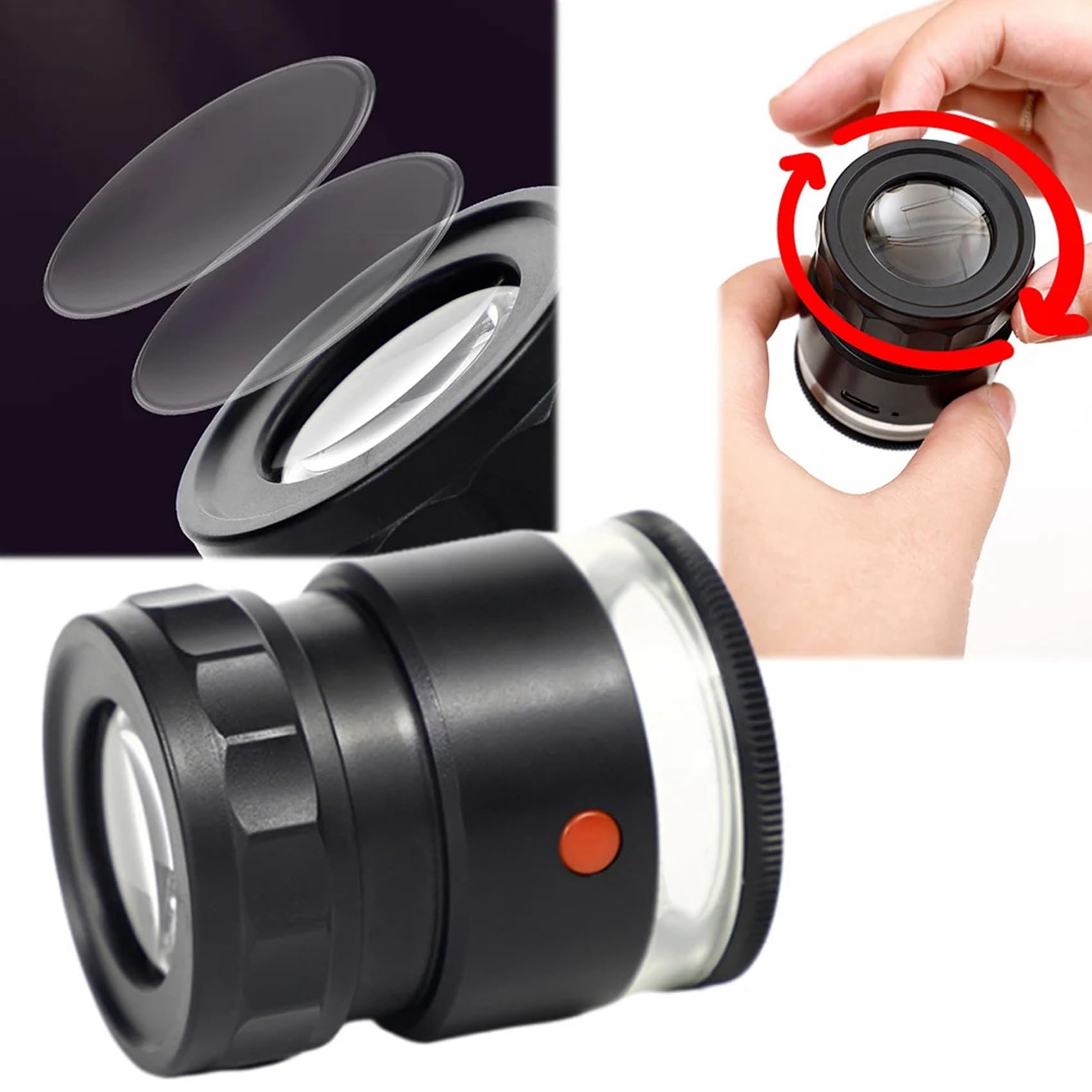 2pièces Loupe de Mesure sur Pied 10X Loupe Éclairée par LED et UV Loupe Rechargeable pour et Pierres Précieuses