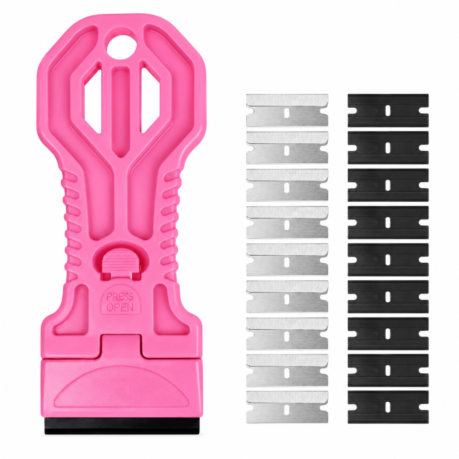 4PCS Pink Scraper Tool Set with 20 Metal & 20 Non-Scratch Plastic Blades