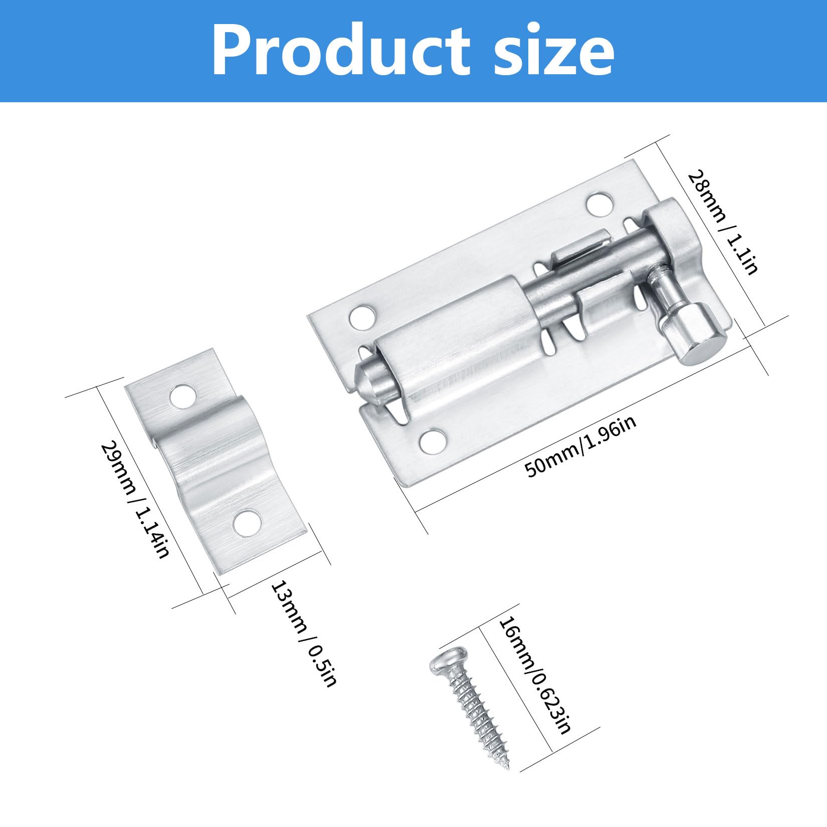 4 Pcs Door Bolt Lock Latch, 3 Inch Stainless Steel Heavy Duty Barrel Sliding Latch Lock - Image 2
