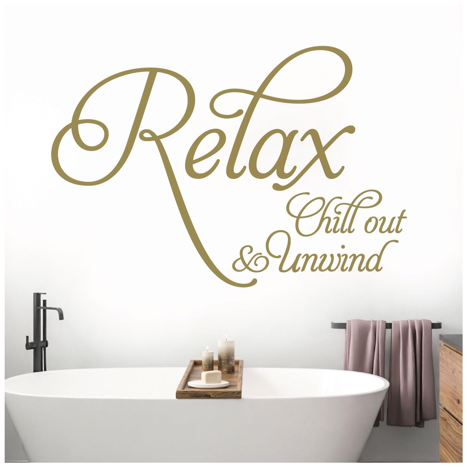 Relax, Chill Out, Unwind - Bathroom, Spa Wall Quote, Decal Wall Art Sticker [Medium] [Gold] — image 1