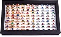 ZLY Velvet Ring Display Tray - 100 Slots Jewelry Organizer Box with See-Through Lid, Black/White/Pink (11.4x7.5x1.8")