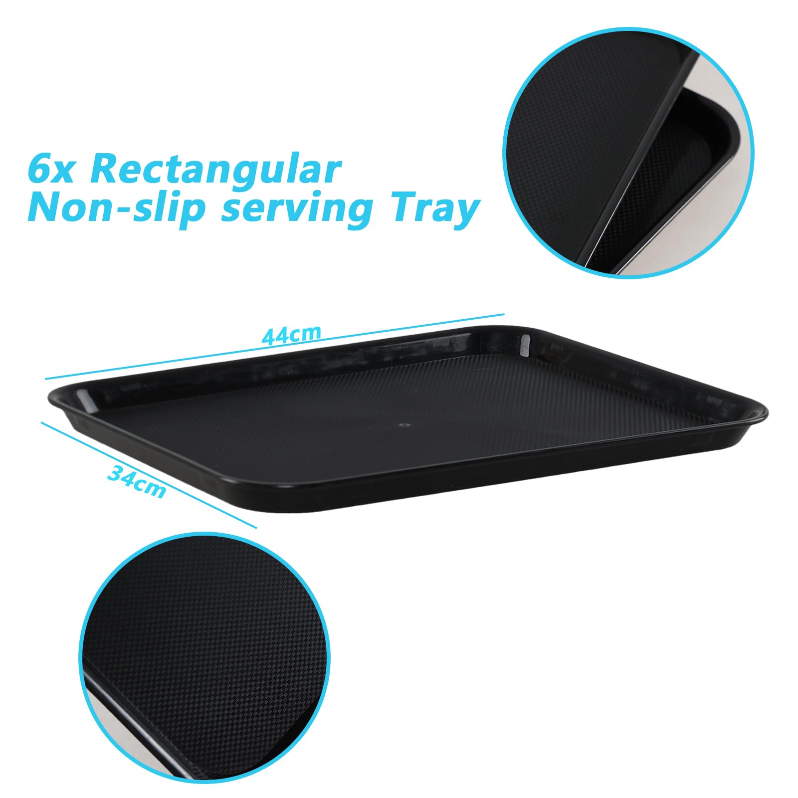 Juego de 6 bandejas reutilizables para servir, bandeja de plástico para servicio de comida rápida para cocina, restaurante, café, color negro