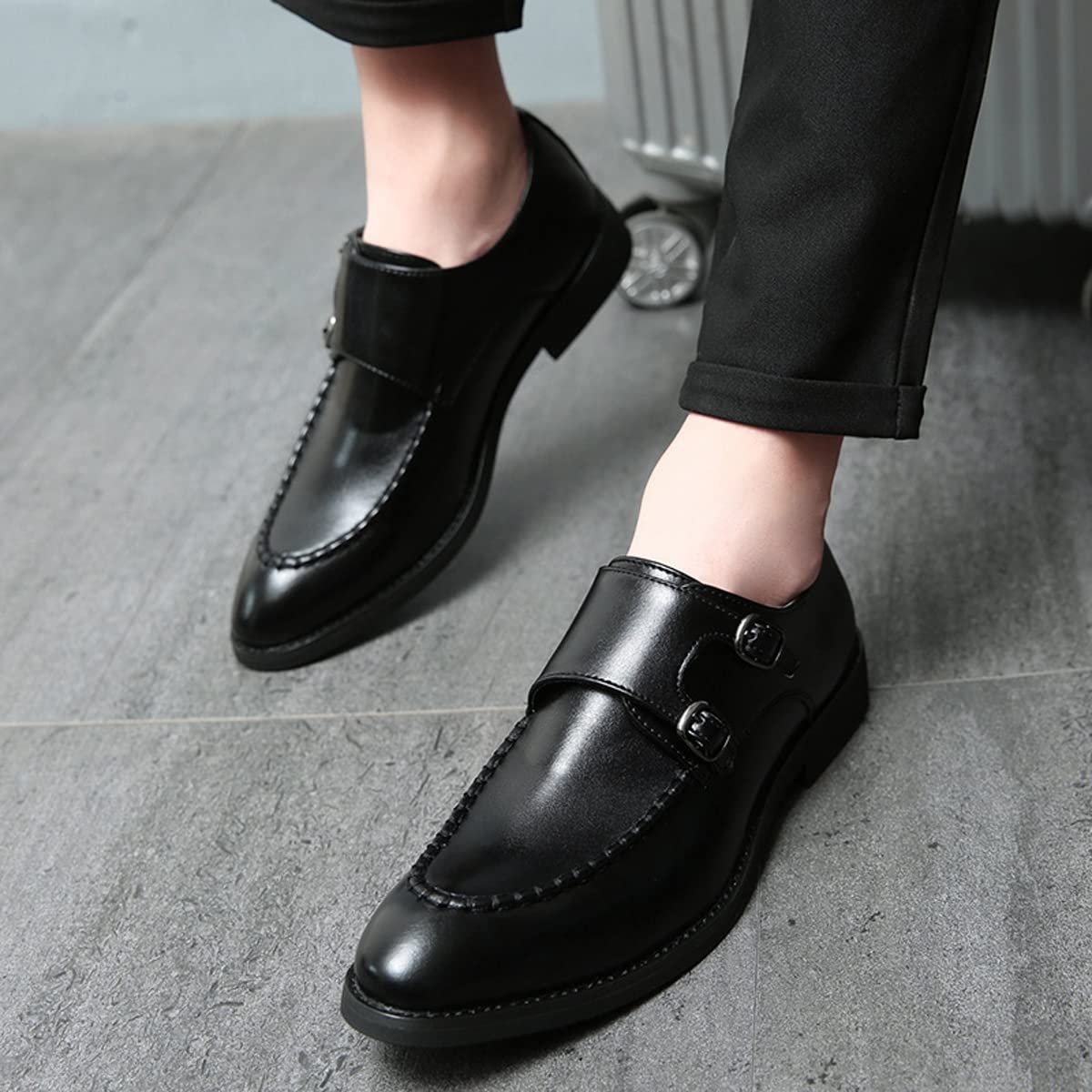 Zaylee Schnallenschuh Herren Mönchschuhe Formale Abendschuhe Elegante Business Schuhe,EU43-Schwarz